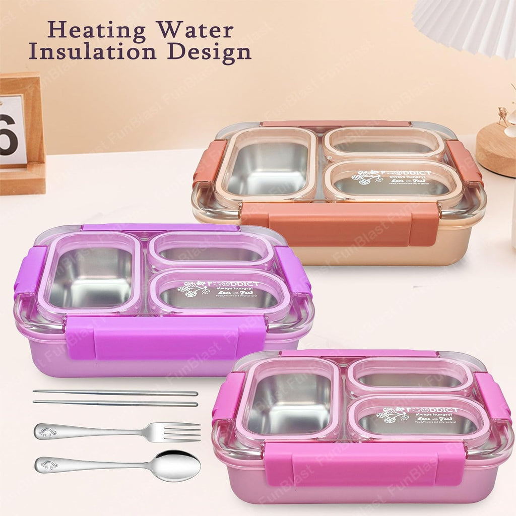 Zeroware Stainless steel Insulated leakproof 3 Compartment lunch box, tiffin box-SS 304, Best Quality