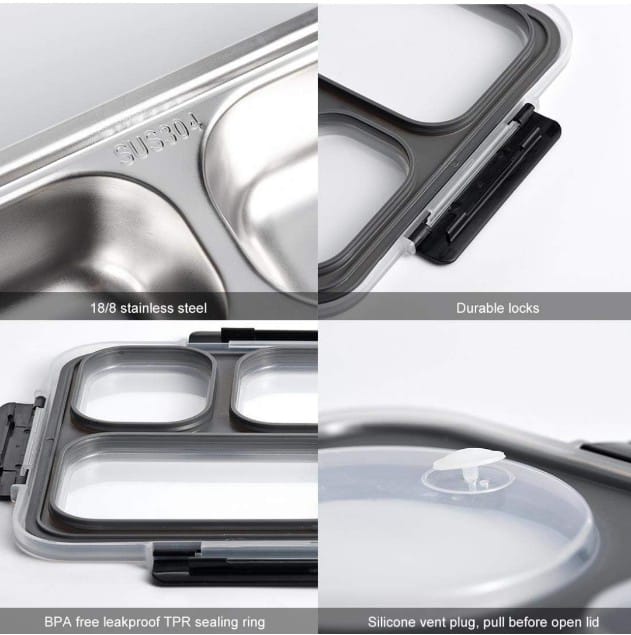Stainless steel insulated leakproof Bento box - 5 compartments, Tiffin box, gym box
