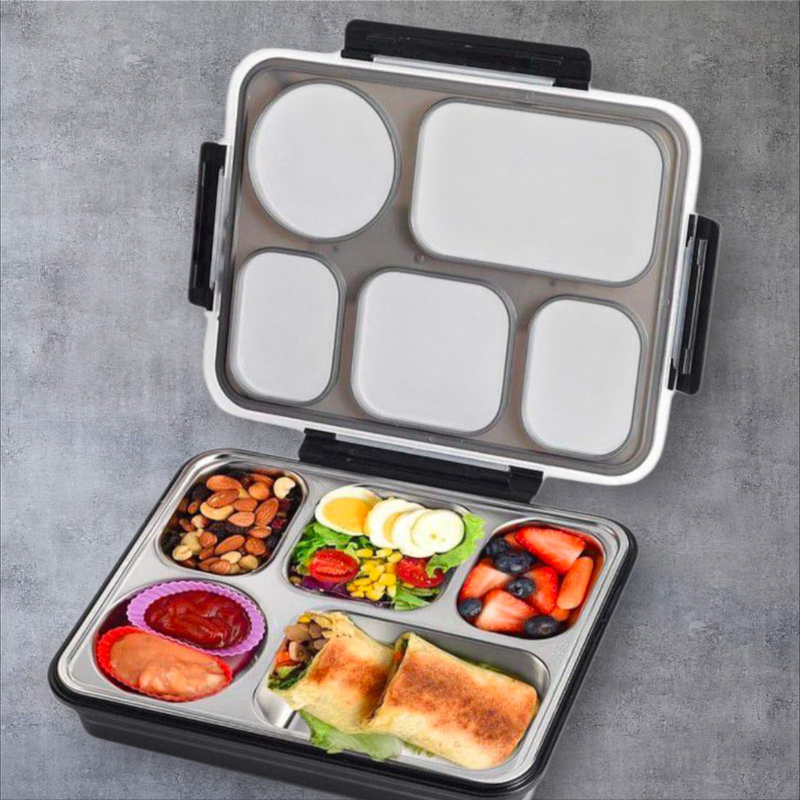 Stainless steel insulated leakproof Bento box - 5 compartments, Tiffin box, gym box